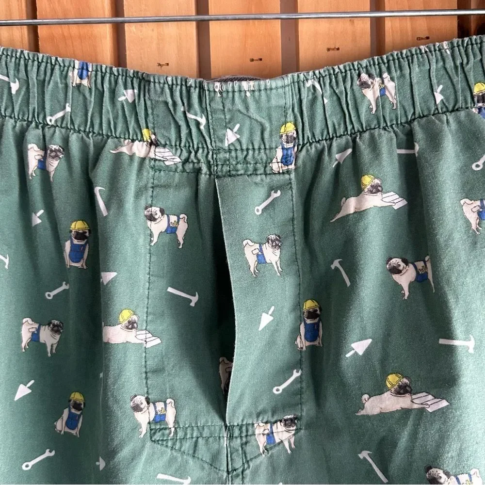 J. Crew Men's Printed Pug Dog Boxers Shorts Green Size XL